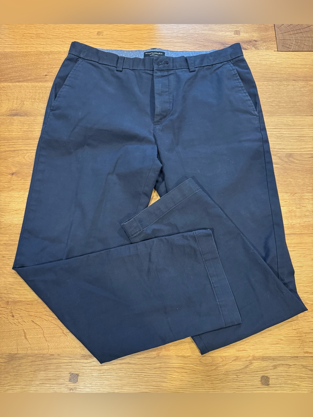 Banana Republic Aiden Chino Navy Blue Stretch Slim Fit Flat Front 35x32 Mens